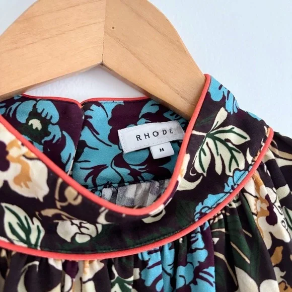 Rhode Fay Midi Dress Maxi Floral Slit High Neck Size M Resortwear Wedding Guest - Picture 6 of 13